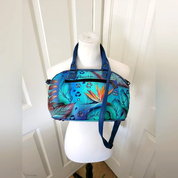 ✨️HP✨️Anuschka | Pretty Blue Multicolor Tropical Floral Convertible Satchel - Picture 9 of 16